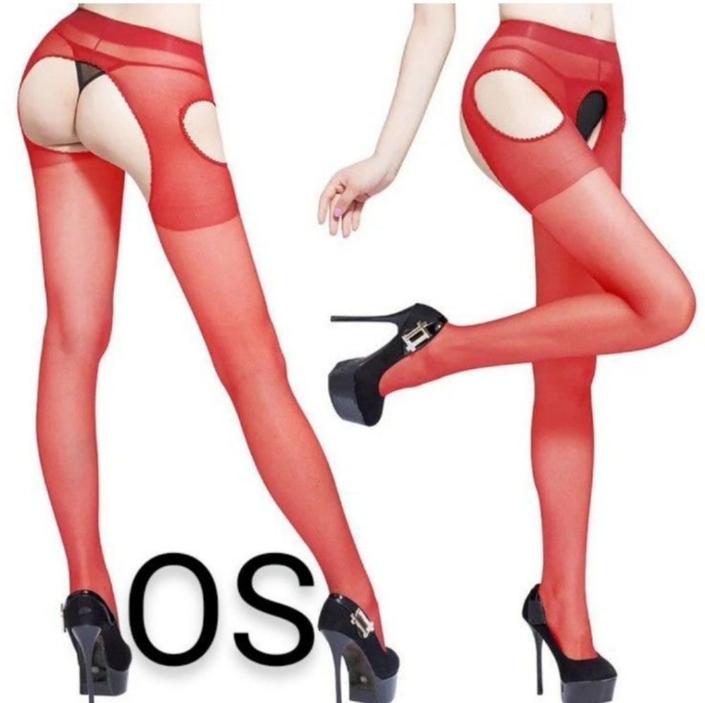 🆕NEW Womens Red Open Crotch Tights Pantyhose Sheer Stockings Hosiery~Size OS
